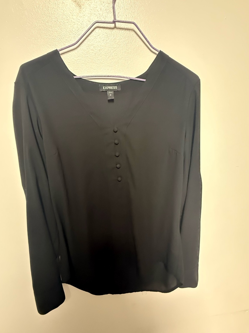 Express Women's Black V-Neck Button Blouse
